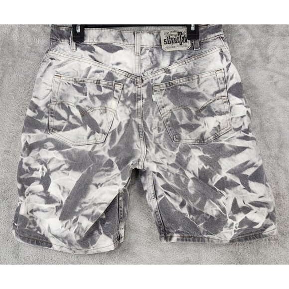 Levis Silver Tab Shorts Mens Size 34 Gray Denim Tie Dye Baggy 90s Vintage USA - Picture 2 of 11